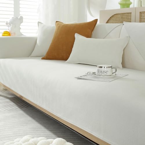 GKXLH Sofa überzug Waschbar - Neue Weiche Chenille Sofa Cover, rutschfeste Sofabezug 2 3 4 Sitzer Couch überzug Sofaüberwürfe für Sektionssofa, Sofa Bezug L Form Möbelschutz (Beige Weiß, 70x180cm) von GKXLH