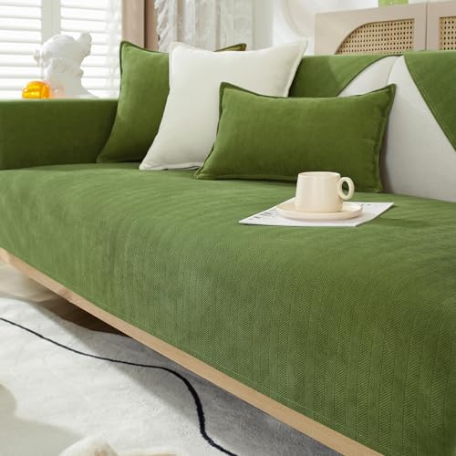 GKXLH Sofa überzug Waschbar - Neue Weiche Chenille Sofa Cover, rutschfeste Sofabezug 2 3 4 Sitzer Couch überzug Sofaüberwürfe für Sektionssofa, Sofa Bezug L Form Möbelschutz (Armeegrün, 110x110cm) von GKXLH