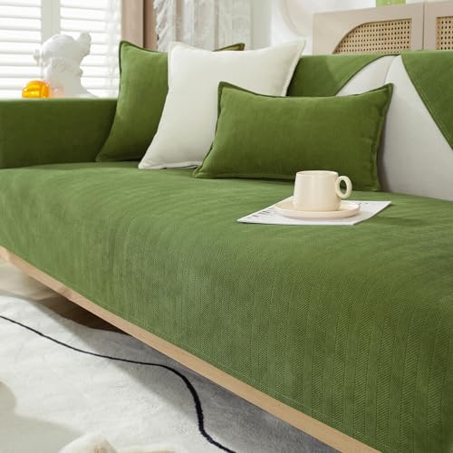 GKXLH Weiche Chenille Sofa überzug Waschbar - Neue Sitzkissenbezüge, rutschfeste Sofabezug 1 2 3 Sitzer Couch überzug für Sektionssofa, Sofaüberwürfe L Form Möbelschutz (Armeegrün, 70x180cm) von GKXLH