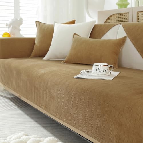 GKXLH Weiche Chenille Sofa überzug Waschbar - Neue Sitzkissenbezüge, rutschfeste Sofabezug 1 2 3 Sitzer Couch überzug für Sektionssofa, Sofaüberwürfe L Form Möbelschutz (Kaffee, 70x150cm) von GKXLH