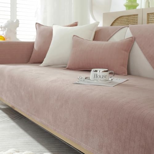 GKXLH Weiche Chenille Sofa überzug Waschbar - Neue Sitzkissenbezüge, rutschfeste Sofabezug 1 2 3 Sitzer Couch überzug für Sektionssofa, Sofaüberwürfe L Form Möbelschutz (Rosa, 70x180cm) von GKXLH