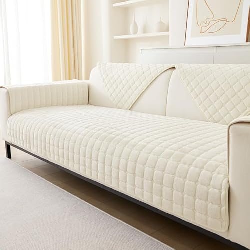 GKXLH Weiche Flanell Sofa überzug Waschbar - Neue Sitzkissenbezüge, rutschfeste Sofabezug 1 2 3 Sitzer Couch überzug für Sektionssofa, Sofaüberwürfe L Form Möbelschutz (Beige Weiß, 70x150cm) von GKXLH