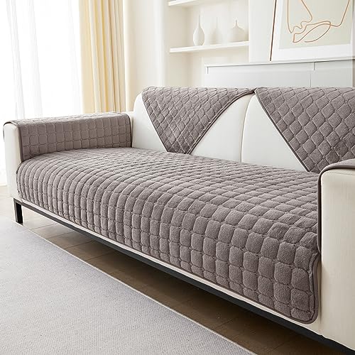 GKXLH Weiche Flanell Sofa überzug Waschbar - Neue Sitzkissenbezüge, rutschfeste Sofabezug 1 2 3 Sitzer Couch überzug für Sektionssofa, Sofaüberwürfe L Form Möbelschutz (Braun, 90x240cm) von GKXLH