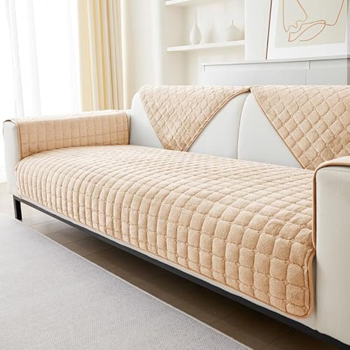 GKXLH Weiche Flanell Sofa überzug Waschbar - Neue Sitzkissenbezüge, rutschfeste Sofabezug 1 2 3 Sitzer Couch überzug für Sektionssofa, Sofaüberwürfe L Form Möbelschutz (Helles Kamel, 70x210cm) von GKXLH