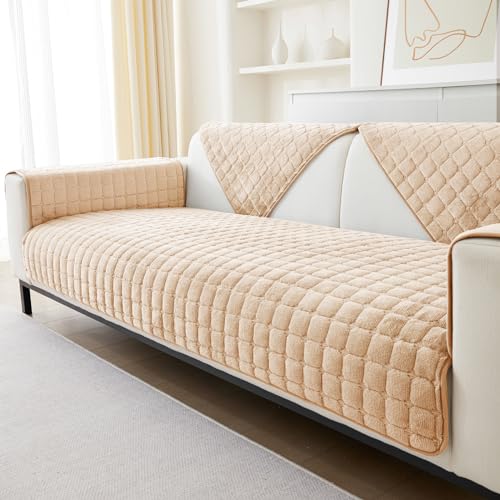 GKXLH Weiche Flanell Sofa überzug Waschbar - Neue Sitzkissenbezüge, rutschfeste Sofabezug 1 2 3 Sitzer Couch überzug für Sektionssofa, Sofaüberwürfe L Form Möbelschutz (Helles Kamel, 90x240cm) von GKXLH