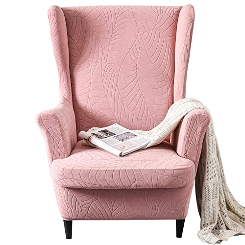 GKXLH Wingback Chair Covers 2-teiliges Set – 2-in-1-Design, Sesselbezüge, solide, weiche Rückenlehnenstuhlbezug, dehnbar, Ohrensessel-Schonbezug, Möbelschutz für Wohnzimmer, Schlafzimmer, Hotel (Rosa) von GKXLH