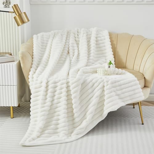 Luxuriöse Plüsch Kuscheldecke - Weiche Flauschige Decke Gemütlich Kuscheldecke Flauschig für Sofas, Kunstpelz Werfen Decke Kuschelig Leichte Decken Warm Cozy Blanket für Sofas Couch Bett (Beige Weiß) von GKXLH