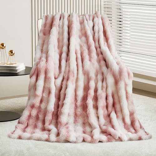 Luxuriöse Plüsch Kuscheldecke Flauschig Decke - Superweiche kuschelige Fuzzy Bettdecken Kunstpelz Decke Leichte Decken Warme Kuscheldecke für Couch Bett Sofa (W130 x L160CM, Farbverlauf Rosa) von GKXLH