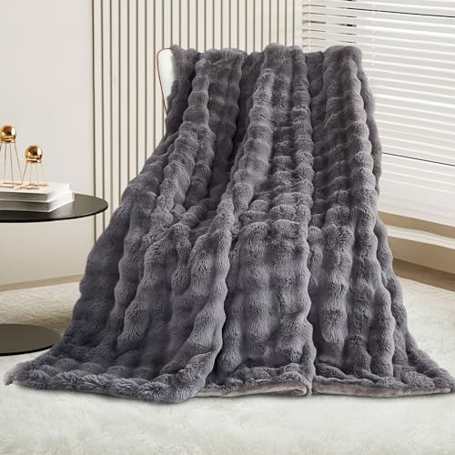 Luxuriöse Plüsch Kuscheldecke Flauschig Decke - Superweiche kuschelige Fuzzy Bettdecken Kunstpelz Decke Leichte Decken Warme Kuscheldecke für Couch Bett Sofa (W160 x L200CM, Dunkelgrau) von GKXLH