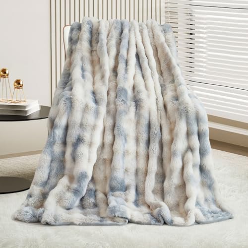 Luxuriöse Plüsch Kuscheldecke Flauschig Decke - Superweiche Flauschige Decke für Sofas, Leichte Decke Kuschelig Kunstpelz Werfen Decke Warme Kuscheldecke für Couch Bett Sofa (Farbverlauf Blau Grau) von GKXLH