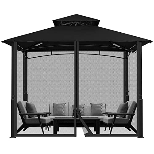 Outdoor-Pavillon-Moskitonetz – Garten-Terrassenüberdachung Universal-Moskitonetz, 4-Panel-Wände mit Reißverschluss für Pavillon Pergola (300 x 300 x 230 cm, Schwarz) von GKXLH