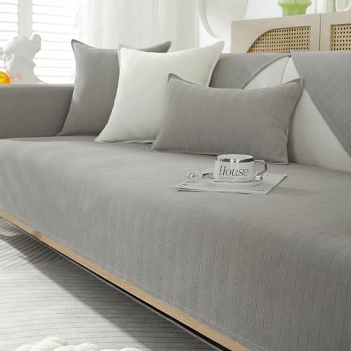 Weiche Chenille Sofa überzug Waschbar - Neue Sitzkissenbezüge, rutschfeste Sofabezug 1 2 3 Sitzer Couch überzug für Sektionssofa, Sofaüberwürfe L Form Möbelschutz (Grau, 90x240cm) von GKXLH