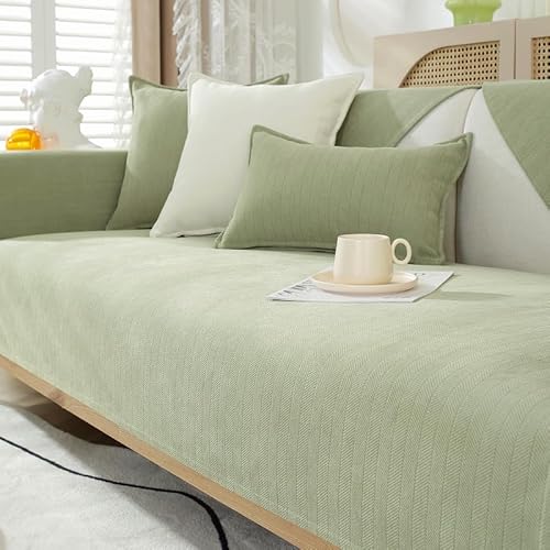 Weiche Chenille Sofa überzug Waschbar - Neue Sitzkissenbezüge, rutschfeste Sofabezug 1 2 3 Sitzer Couch überzug für Sektionssofa, Sofaüberwürfe L Form Möbelschutz (Helles Grün, 70x150cm) von GKXLH