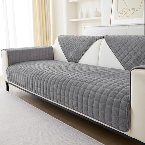 Weiche Flanell Sofa überzug Waschbar - Neue Sitzkissenbezüge, rutschfeste Sofabezug 1 2 3 Sitzer Couch überzug für Sektionssofa, Sofaüberwürfe L Form Möbelschutz (Grau, 70x150cm) von GKXLH