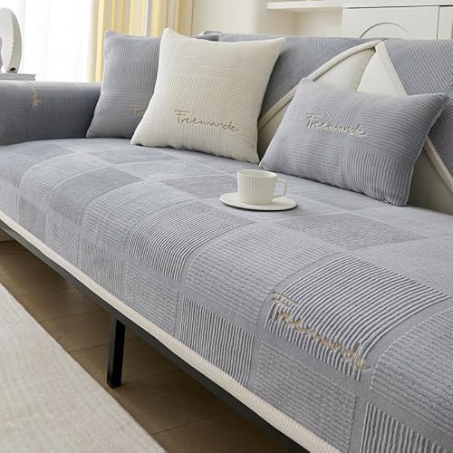 GKXLH Sofa überzug Waschbar - Neue Weiche Milch Fleece Sofa Cover, rutschfeste Sofabezug 1 2 3 Sitzer Couch überzug Sofaüberwürfe für Sektionssofa, Sofa Bezug L Form Möbelschutz (Grau, 90x90cm) von GKXLH