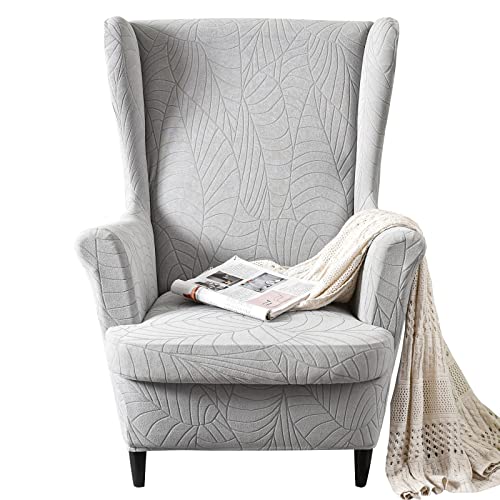 Wingback Chair Covers 2-teiliges Set – 2-in-1-Design, Sesselbezüge, solide, weiche Rückenlehnen-Bezug, dehnbar, Ohrensessel-Schonbezug, Möbelschutz für Wohnzimmer, Schlafzimmer, Hotel (Hellgrau) von GKXLH