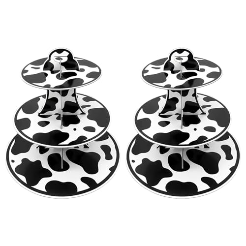 3 Ebenen Kuhdrucke Cupcake Stand Für Farm Themen Partys Und Babypartys Die Einfach Zu Montieren Und Aufzubewahren Dessert Display Rack von GKYQVE