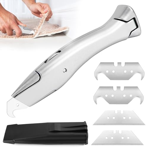 Teppichmesser Hakenklinge Cuttermesser Trapezklinge Universalmesser Kunststoffköcher Hakenmesser für das Schneiden von PVC-Bodenbelägen (Silber) von GKZB