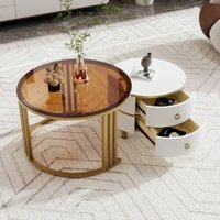 Runder Couchtisch rund aus MDF, Modernes Design, 70x70 cm, 50x50 cm, Platzsparend und flexibel mit Schubladen, Robuste Konstruktion, Weiß   Aosom.de von GL Store
