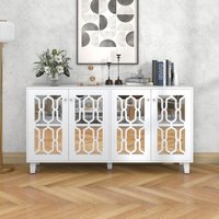 Küchenschrank, Anrichte mit Kristallgriffen und Spiegeloberfläche, Vier Türen zwei beweglichen inneren Regalen, bis 80 kg, 160 x 40 x 84 cm, Weiß von GL Store
