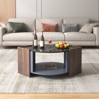 Wohnzimmertisch, strukturierter Couchtisch aus schwarzem Marmor und Waldessmaserung mit einzigartigen Linien, bis 30 kg, 96.5 x 63 x 40 cm, Schwarz von GL Store