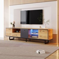Lowboard TV-Schrank mit LED-Beleuchtung, Glastrennwänden und Pufferscharnieren im modernen Design, Holzfarbe von GL Store