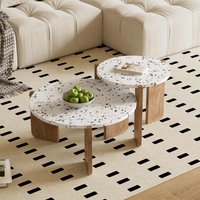 Moderner Couchtisch-Set, 2er-Set, ineinander verschachtelt, vielseitig einsetzbar, Weiß und Holzfarbe, Weiß und Holzfarbe von GL Store