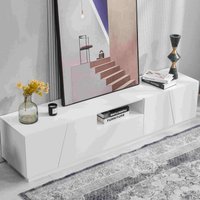 Moderner TV-Schrank im Patchwork-Stil mit glänzenden Türverkleidungen und unregelmäßigem Schnittdesign, Weiß von GL Store