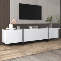 TV Schrank weiß, 190x35x45cm TV-Schrank Schwarz Weiß Design, mit Regalen und Schubladen, Hochglanz, modernes Design, Weiß und Schwarz   Aosom.de von GL Store