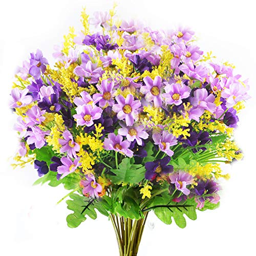 Turelifes 4 künstliche Blumensträuße mit Mini-Gänseblümchen, 7 Zweige, 28 Köpfe, Seidenblumen, für Grab, Zuhause, Hochzeitsdekoration (hellviolett) von GL-Turelifes