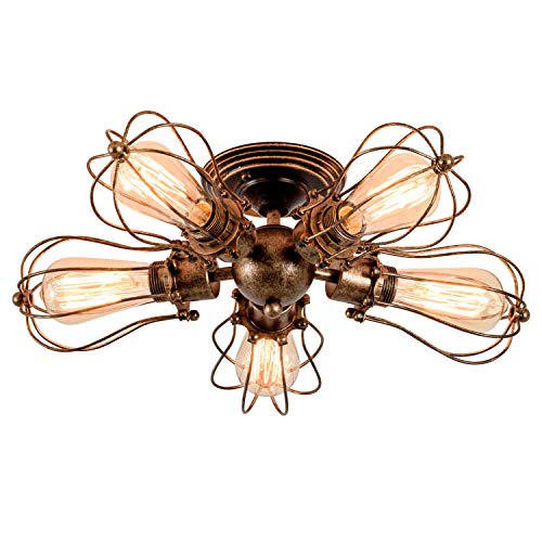 GLADFRESIT Deckenleuchte Retro Metall Deckenleuchte Antik Retro Lampe für Landhaus Schlafzimmer Wohnzimmer Esstisch(Birne nicht enthalten) (Öl Bronze, 5 Lichter) von GLADFRESIT