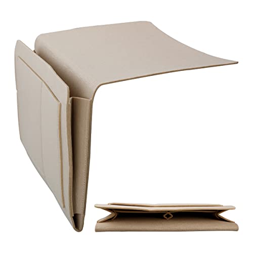 GLADFRESIT Filz-Nachttisch-Organizer-Tasche, Nachttischaufbewahrung, hängende Etagen-Aufbewahrungsbox für Handy, Bücher, Brille, Tablet, Fernbedienung (Beige) von GLADFRESIT