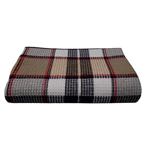 GLAESER Wohndecke Fair Deluxe Cotton All Seasons | Wolldecke aus 50% Baumwolle, 30% Polyester, 20% Acryl | Couchdecke/Sofadecke | Kuscheldecke | Wolldecke mit Fransenborde (Hellbraun/Schwarz Kariert) von GLAESER