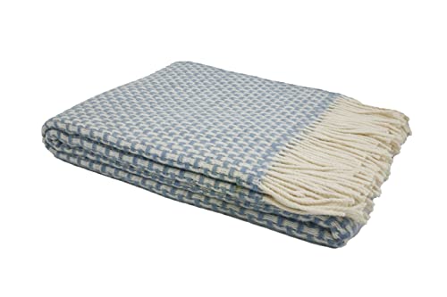 GLAESER Wohndecke Fair Deluxe Wolle pur | Wolldecke aus 80% Merino Wolle & 20% Nylon | Couchdecke/Sofadecke/Kuscheldecke | (Hellblau/Weiß) von GLAESER