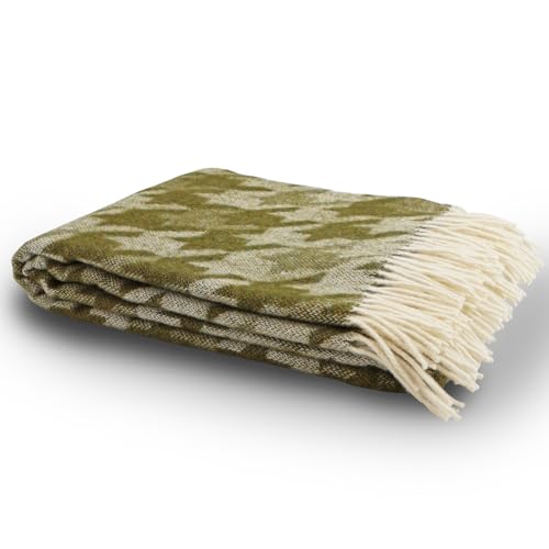 GLAESER Wohndecke Fair de Luxe | Sofadecke/Couchdecke | Kuschelige Tagesdecke | Flauschig & Kuschlig (Neuseelandwolle, Bianco V-Olive Drab 3) von GLAESER