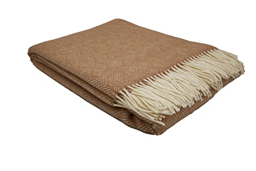 GLAESER Wohndecke Fair Deluxe Wolle pur | Wolldecke aus 80% Merino Wolle & 20% Nylon | Couchdecke/Sofadecke/Kuscheldecke | (Sand/Weiß) von GLAESER