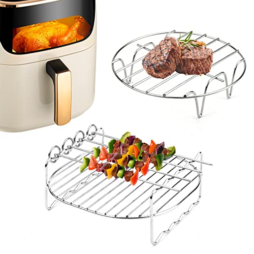 Air Fryer Rack Set 17.5cm Air Fryer Zubehör Heißluftfritteuse Zubehör Topf Dämpfen Rack Edelstahl Dampfgarer Mehrzweck-Doppelschicht-Rack mit Spieß Für Backofen-Luftfritteuse-Grill von GLAITC