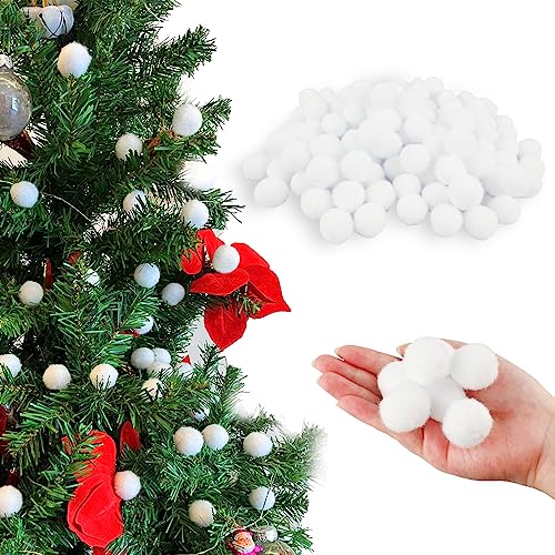 GLAITC Weihnachtsschneeball,200 Stück Künstlicher Weihnachtsschneeball, 2,5 cm Weißer Plüsch Realistische Schneebälle für Weihnachtsbaumdekorationen,Kinder und Erwachsene Schneeballschlachtspiel von GLAITC