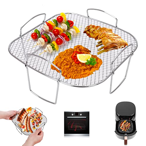 Heißluftfritteuse Grillrost, Edelstahl Air Fryer Rack Dehydrate Rack Airfryer Grillpfanne Multifunktional Luftfritteusen Zubehör Küche Backwaren Kompatibel mit den meisten Air Fryer von GLAITC