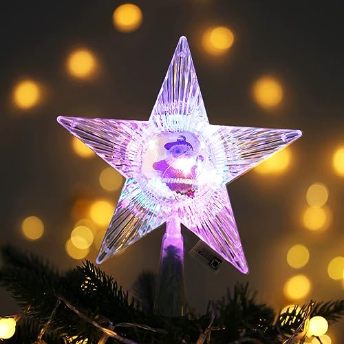 Leuchtende Weihnachtsbaum-Sternspitze, glitzernde Weihnachtsbaumspitze mit LED-Weihnachtsbaumspitze, Weihnachtsbaumschmuck, Dekoration für Feiertage, Party oder Schlafzimmer von GLAITC