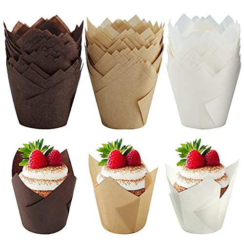 Muffin Förmchen,150 St¨¹ck Tulpen-Backf?rmchen Tulip Cupcake Backbecher Muffin Baking Liner Halter Cupcake Wrapper Muffin Backbecher aus Papier f¨¹r Hochzeiten, Geburtstage, Partyzubeh?r (einfarbig) von GLAITC