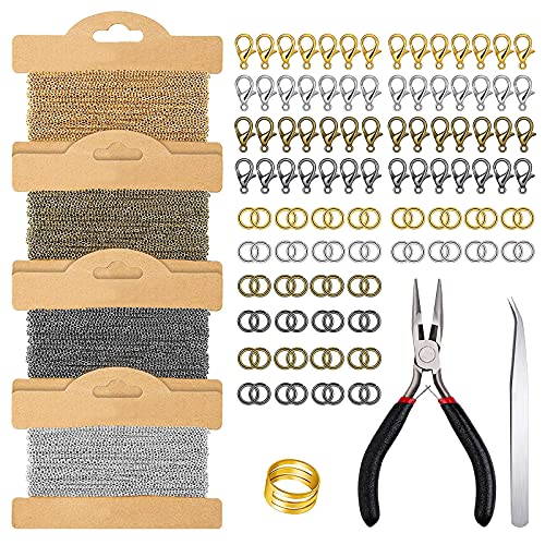 GLAITC Schmuck Basteln Set, Schmuckherstellung Kit Schmuck Basteln Zubehör Schmuck Machen Ketten mit Hummerverschluss, 200-teiliger Öffnungsring für DIY Bastelbedarf von GLAITC