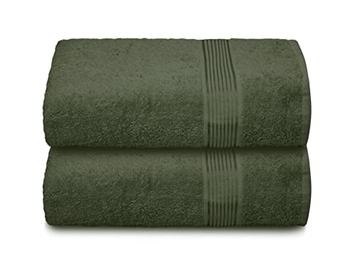 GLAMBURG Baumwolle 2er-Pack Oversized Badetuch-Set 70 x 140 cm, große Badetücher, Ultra saugfähig, kompakt, schnell trocknend und leicht, Olivgrün von GLAMBURG