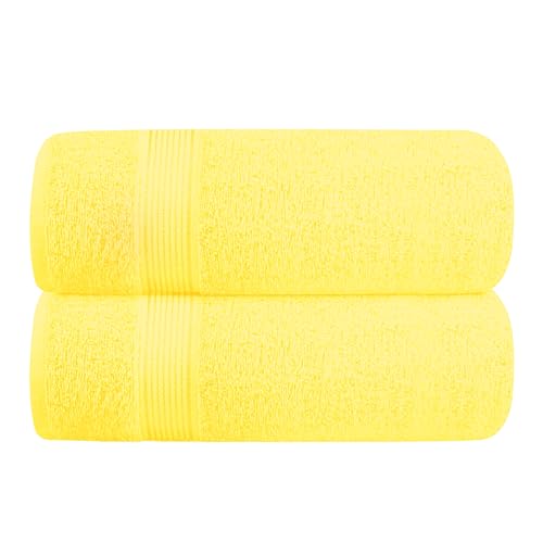 GLAMBURG Baumwolle 2er-Pack Oversized Badetuch-Set 70 x 140 cm, große Badetücher, Ultra saugfähig, kompakt, schnell trocknendes und leichtes Handtuch — Gelb von GLAMBURG
