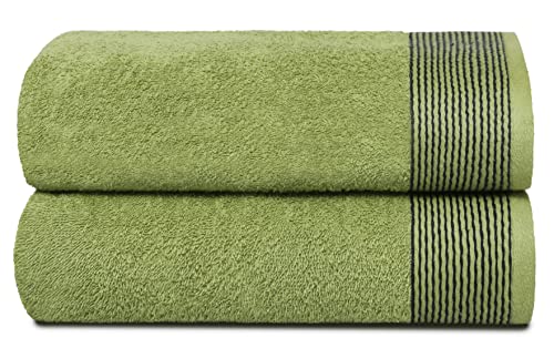 GLAMBURG Baumwolle 2er-Pack Oversized Badetuch-Set 70 x 140 cm, große Badetücher, Ultra saugfähig, kompaktes und leichtes Handtuch — Kiwi Grün von GLAMBURG
