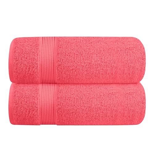 GLAMBURG Baumwolle 2er-Pack Oversized Badetuch-Set 70 x 140 cm, große Badetücher, Ultra saugfähig, kompaktes und leichtes Handtuch — Korallenorange von GLAMBURG