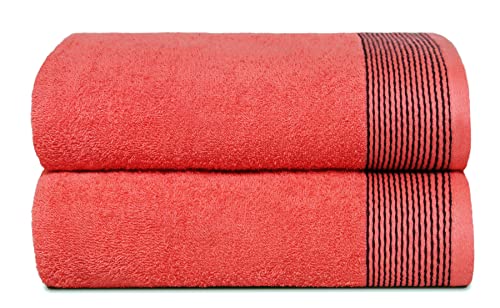 GLAMBURG Baumwolle 2er-Pack Oversized Badetuch-Set 70 x 140 cm, große Badetücher, Ultra saugfähig, kompaktes und leichtes Handtuch — Korallenorange von GLAMBURG
