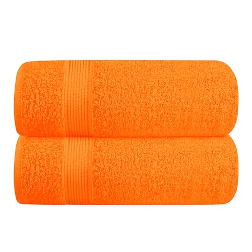 GLAMBURG Baumwolle 2er-Pack Oversized Badetuch-Set 70 x 140 cm, große Badetücher, Ultra saugfähig, kompaktes und leichtes Handtuch — Orange von GLAMBURG