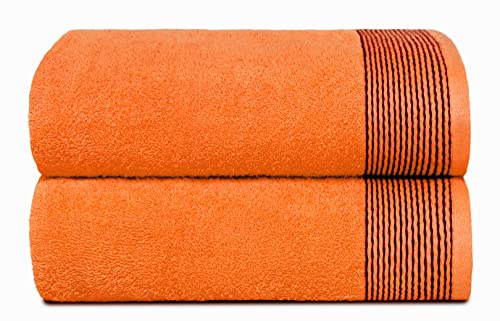 GLAMBURG Baumwolle 2er-Pack Oversized Badetuch-Set 70 x 140 cm, große Badetücher, Ultra saugfähig, kompaktes und leichtes Handtuch — Orange von GLAMBURG