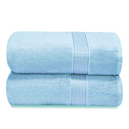 GLAMBURG Baumwolle 2er-Pack übergroße Badetücher 100 x 150 cm, große Badetücher, Ultra saugfähig, kompakt, schnell trocknendes und leichtes Handtuch — Himmelblau von GLAMBURG